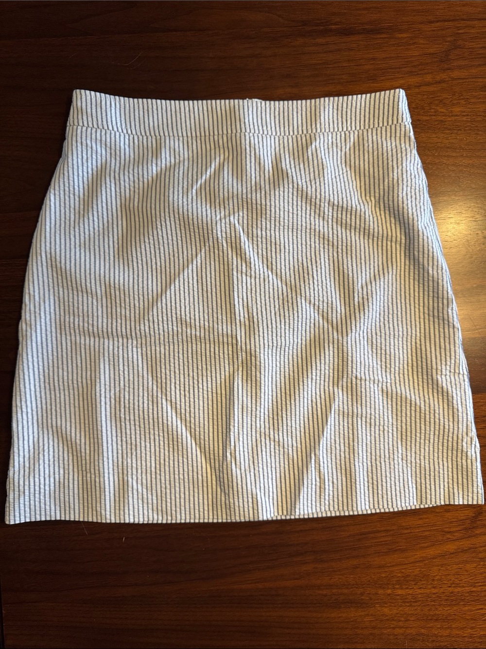 J. Crew Factory White Skirt with Navy Pinstripes